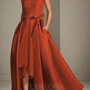 A-line Scoop Sleeveless Asymmetrical Satin Dress